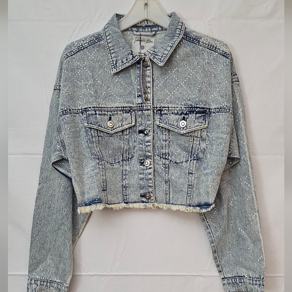 Denim Rhinestone Jacket Large NWT